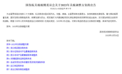 国务院关税税则委员会关于2023年关税调整方案的公告缩略图